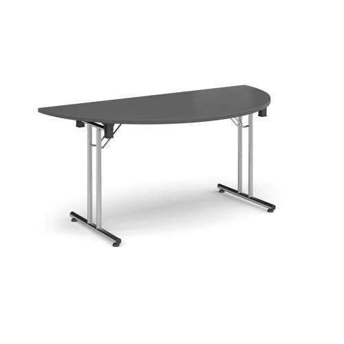 Semi-Circular Folding Leg Table 1600x800mm Chrome Legs/Onyx Grey Top SFL1600S-C-OG
