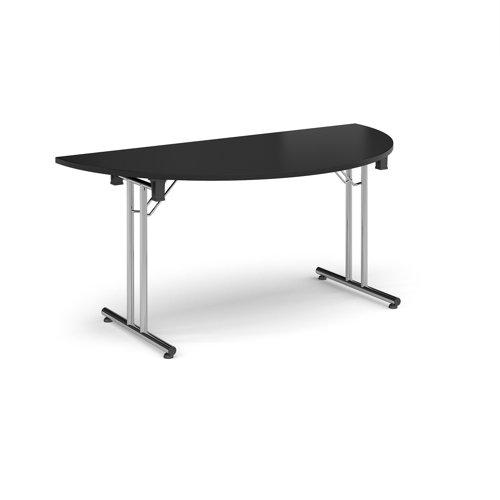 Semi-Circular Folding Leg Table 1600x800mm Chrome Legs/Black Top SFL1600S-C-BK