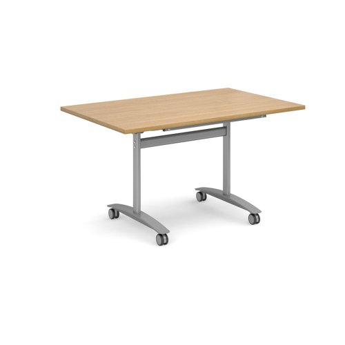 Deluxe Fliptop Table Rectangle 1400x800mm Silver Frame/Oak Top DFLP14-S-O