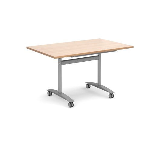 Deluxe Fliptop Table Rectangle 1400x800mm Silver Frame/Beech Top DFLP14-S-B