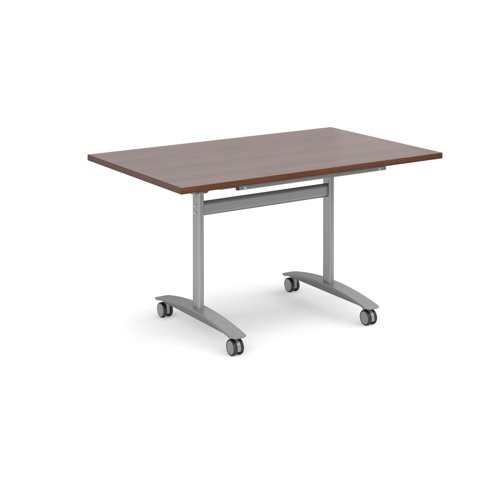 Deluxe Fliptop Table Rectangle 1400x800mm Silver Frame/Walnut Top DFLP14-S-W