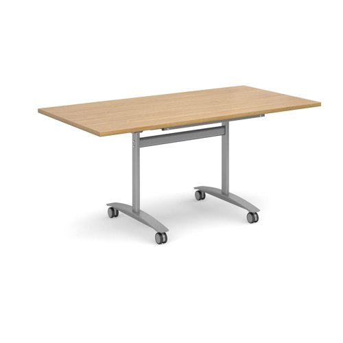 Deluxe Fliptop Table Rectangle 1600x800mm Silver Frame/Oak Top DFLP16-S-O