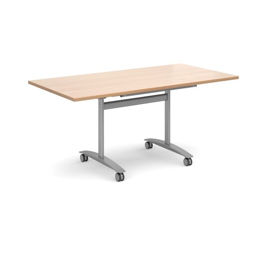 Deluxe Fliptop Table Rectangle 1600x800mm Silver Frame/Beech Top DFLP16-S-B