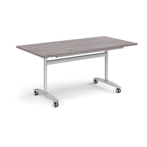 Deluxe Fliptop Table Rectangle 1600x800mm Silver Frame/Grey Oak Top DFLP16-S-GO