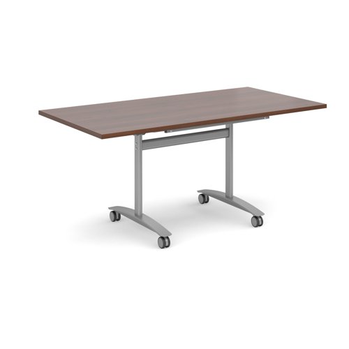 Deluxe Fliptop Table Rectangle 1600x800mm Silver Frame/Walnut Top DFLP16-S-M