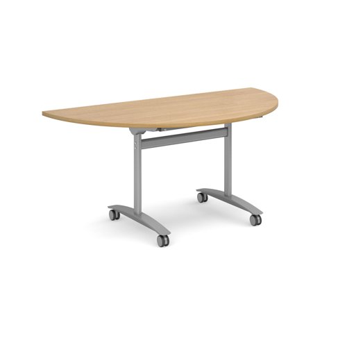 Deluxe Fliptop Table Semi-Circle 1600x800mm Silver Frame/Oak Top DFLPS-S-O