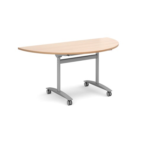Deluxe Fliptop Table Semi-Circle 1600x800mm Silver Frame/Beech Top DFLPS-S-B