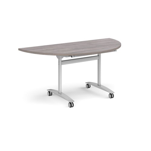 Deluxe Fliptop Table Semi-Circle 1600x800mm Silver Frame/Grey Oak Top DFLPS-S-GO