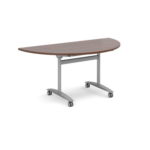 Deluxe Fliptop Table Semi-Circle 1600x800mm Silver Frame/Walnut Top DFLPS-S-W