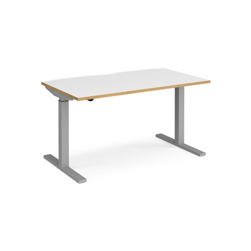 Elev8 Mono Straight Sit-Stand Desk 1400x800mm Silver Frame/White Top/Oak Edge EVM-1400-S-WO