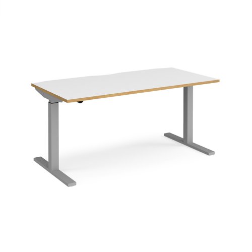 Elev8 Mono Straight Sit-Stand Desk 1600x800mm Silver Frame/White Top/Oak Edge EVM-1600-S-WO