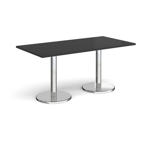 Pisa Rectangular Dining Table Round Base 1600x800mm Black Top PDR1600-BK