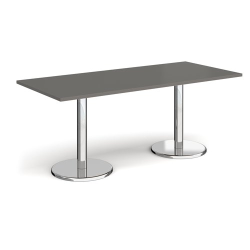 Pisa Rectangular Dining Table Round Base 1800x800mm Onyx Grey Top PDR1800-OG