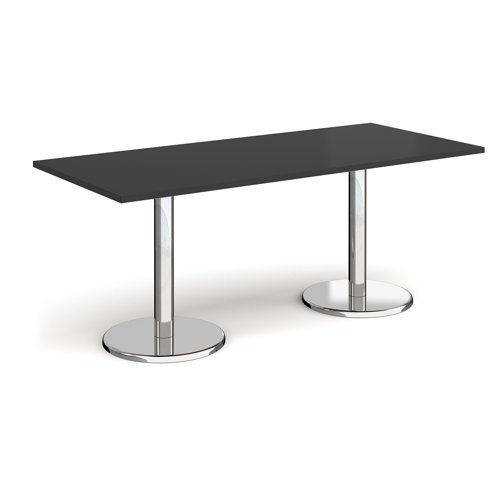 Pisa Rectangular Dining Table Round Base 1800x800mm Black Top PDR1800-BK