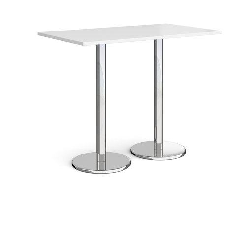 Pisa Rectangular Poseur Table Round Base 1400x800mm White Top PPR1400-WH