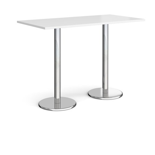 Pisa Rectangular Poseur Table Round Base 1600x800mm White Top PPR1600-WH