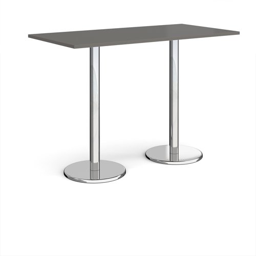 Pisa Rectangular Poseur Table Round Base 1600x800mm Onyx Grey Top PPR1600-OG