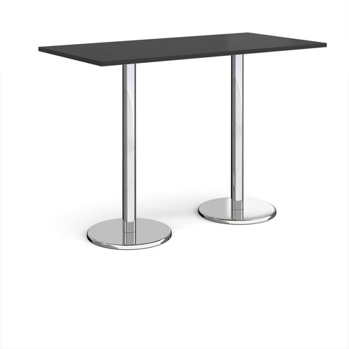 Pisa Rectangular Poseur Table Round Base 1600x800mm Black Top PPR1600-BK