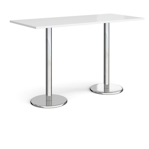 Pisa Rectangular Poseur Table Round Base 1800x800mm White Top PPR1800-WH
