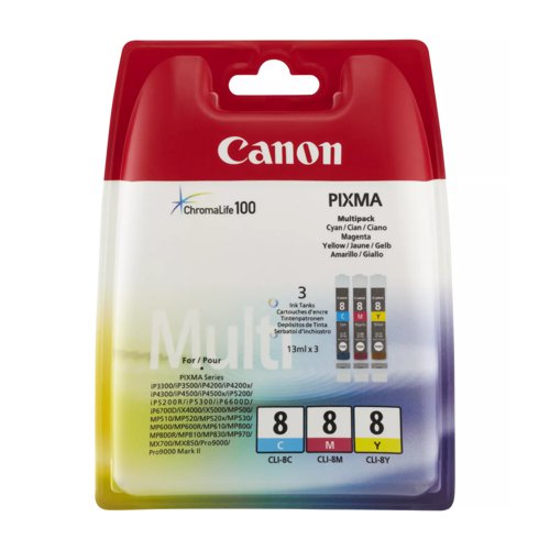 Canon No.8 Inkjet Cartridge Cyan/Magenta/Yellow Value Pack CLI-8 0621B026