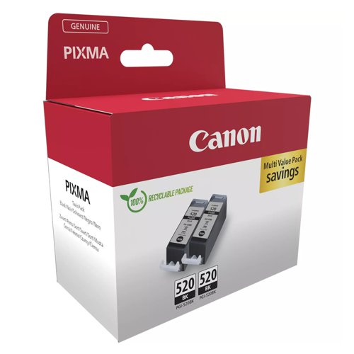 Canon No.520 Inkjet Cartridge Black (Pack 2) PGI-520BK 2932B009