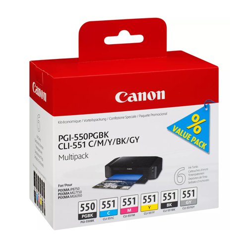 Canon No.550/551 Inkjet Cartridge Black/5-Colour Value Pack PGI-550/CLI-551 6496B005