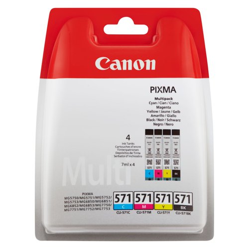 Canon No.571 Inkjet Cartridge Black/Cyan/Magenta/Yellow Value Pack CLI-571 0386C005