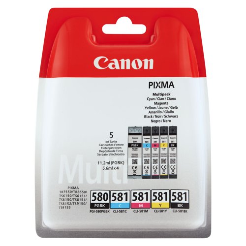 Canon No.580/581 Inkjet Cartridge 2xBlack/3-Colour Value Pack PGI-580/CLI-581 2078C005