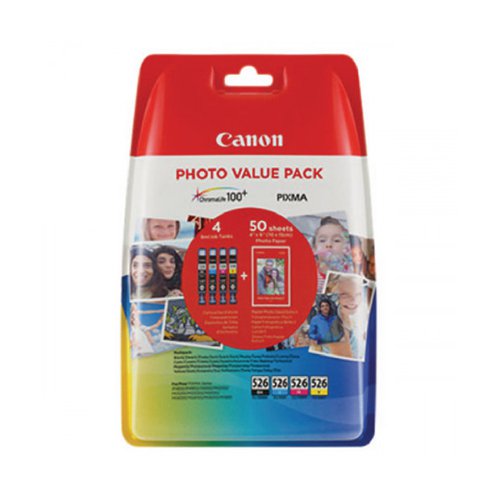 Canon No.526 Inkjet Cartridge Black/Cyan/Magenta/Yellow Value Pack CLI-526 4540B017