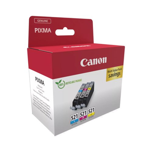 Canon No.521 Inkjet Cartridge Cyan/Magenta/Yellow Value Pack CLI-521 2934B015