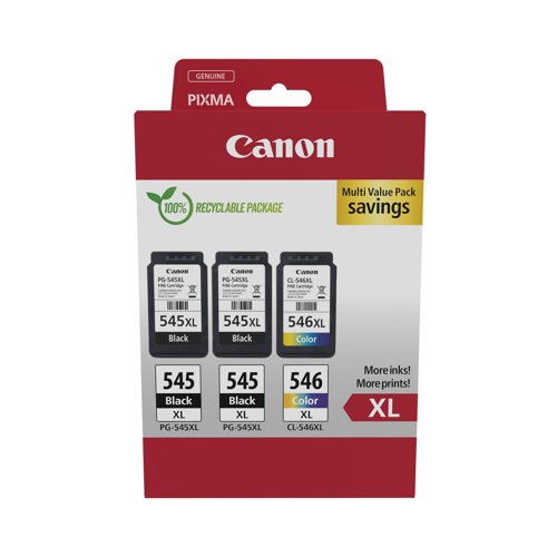 Canon No.545/546 Inkjet Cartridge High Capacity Black/Colour Value Pack PG-545XL/CL-546XL 8286B013