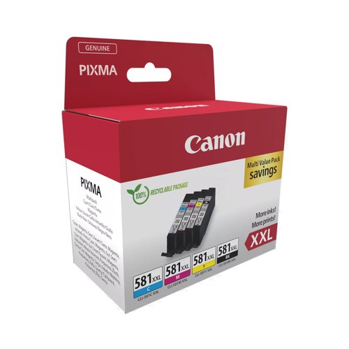 Canon No.581 Inkjet Cartridge Extra High Capacity Black/3-Colour Value Pack CLI-581XXL 1998C007