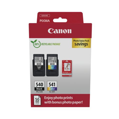 Canon Inkjet Cartridge & Paper Value Pack Black/Colour & 180sheets PG540/CL541