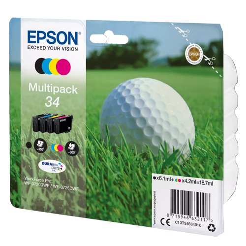 Epson No.34 Inkjet Cartridge Black/Cyan/Magenta/Yellow Value Pack T34664010