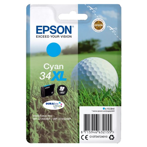 Epson No.34XL Inkjet Cartridge High Capacity Cyan T34724010
