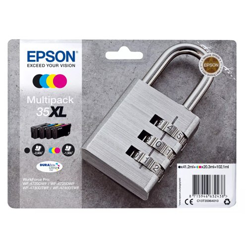 Epson No.35XL Inkjet Cartridge High Capacity Black/3-Colour Value Pack T35964010