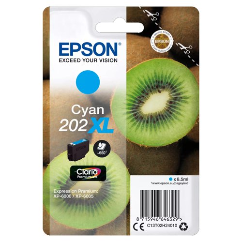 Epson No.202XL Inkjet Cartridge High Capacity Cyan T02H24010
