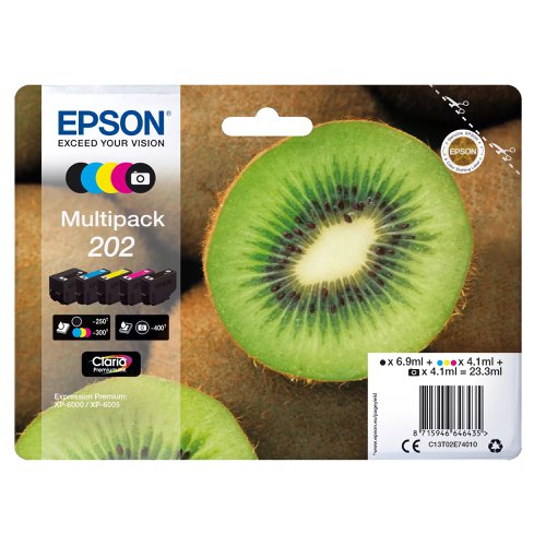 Epson No.202 Inkjet Cartridge 2xBlk/3-Colour Value Pack T02E74010