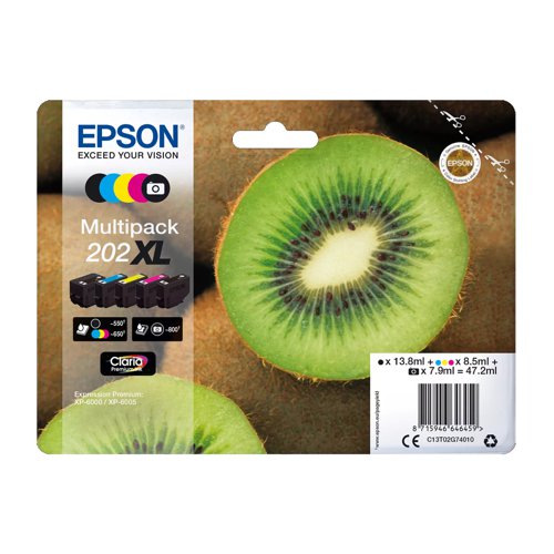 Epson No.202XL Inkjet Cartridge High Capacity 2xBlk/3-Colour Value Pack C1302G74010