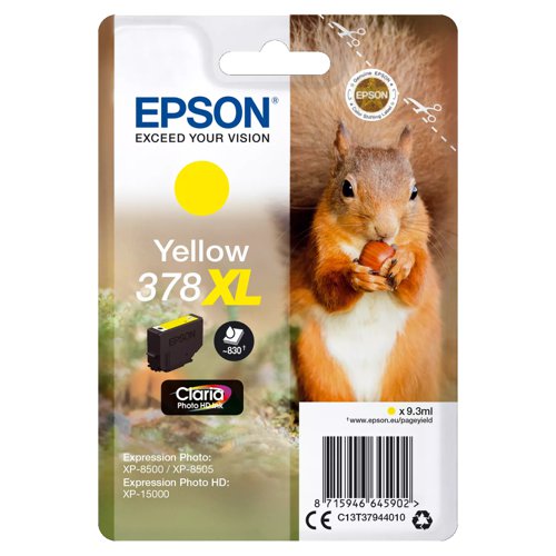 Epson No.378XL Photo HD Inkjet Cartridge High Capacity Yellow T37944010