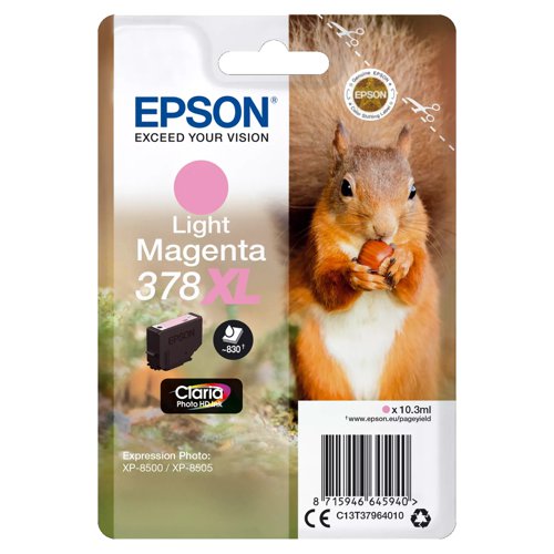 Epson No.378XL Photo HD Inkjet Cartridge High Capacity Light Magenta T37964010