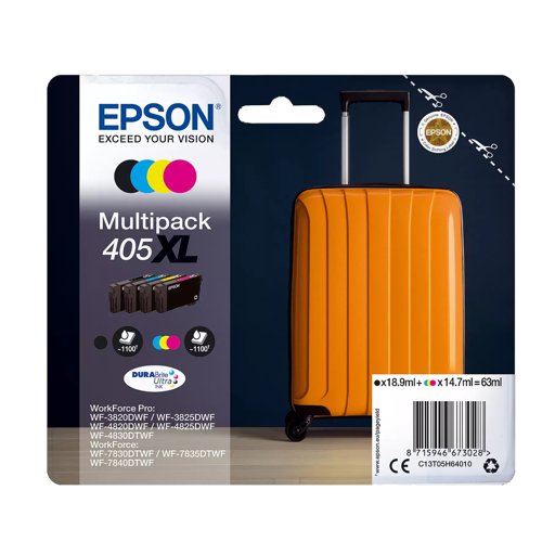 Epson No.405XL Inkjet Cartridge High Capacity Black/Cyan/Magenta/Yellow Value Pack T05H64010