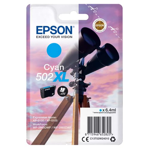 Epson No.502XL Inkjet Cartridge High Capacity Cyan T02W24010