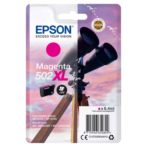 Epson No.502XL Inkjet Cartridge High Capacity Magenta T02W34010