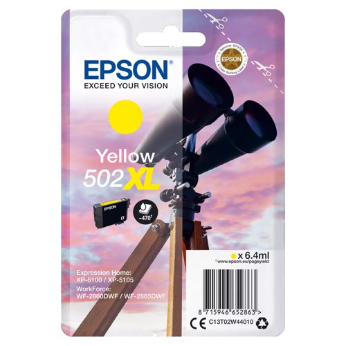 Epson No.502XL Inkjet Cartridge High Capacity Yellow T02W44010