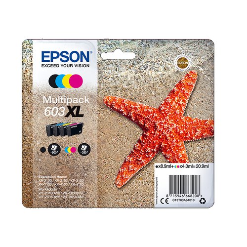 Epson No.603XL Inkjet Cartridge High Capacity Black/Cyan/Magenta/Yellow Value Pack T03A64010