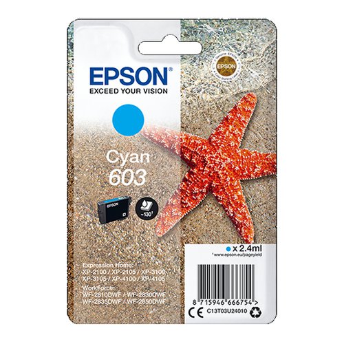 Epson No.603 Inkjet Cartridge Cyan T03U24010