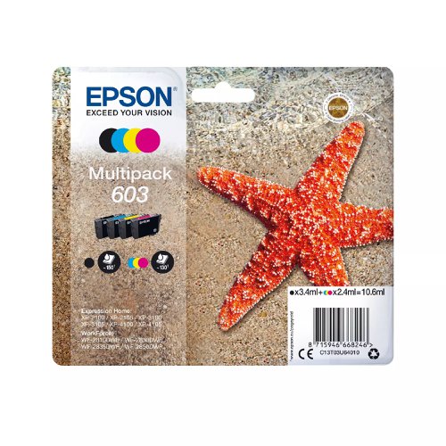 Epson No.603 Inkjet Cartridge Black/Cyan/Magenta/Yellow Value Pack T03U64010