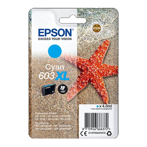 Epson No.603XL Inkjet Cartridge High Capacity Cyan T03A24010