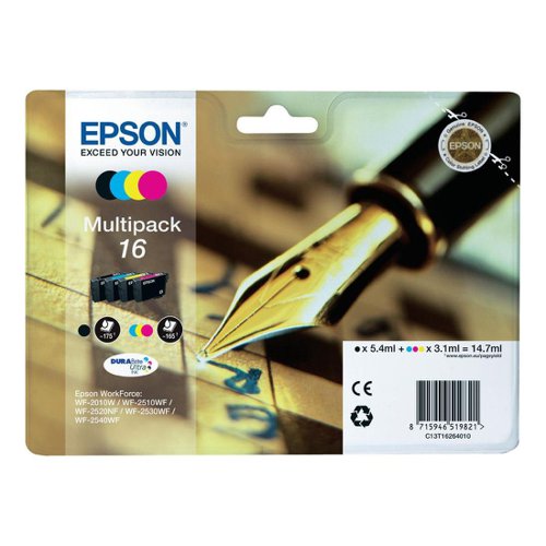 Epson No.16 Inkjet Cartridge Black/Cyan/Magenta/Yellow Value Pack T16264010